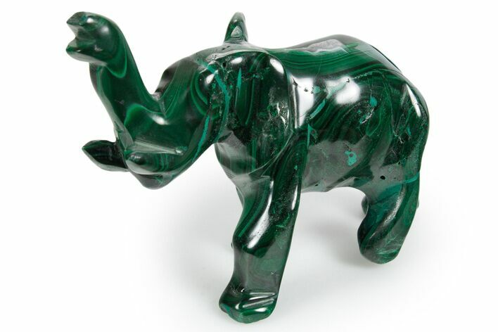 Polished Banded Malachite Elephant Carving - DR Congo #349288